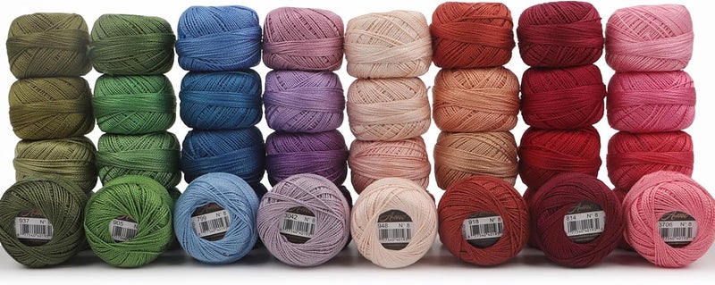 AMOHilos 40 Colors Size 8 Double Mercerized Egyptian Long Staple Cotton Pearl Thread 5 Grams Ball Rainbow Color Embroidery Thread for Crochet Hardanger Cross Stitch Hand Embroidery (40B) - Image 1